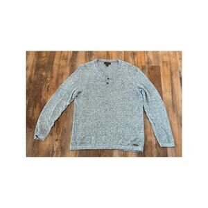 Tasso Elba 100% Linen Henley Sweater Gray Knit Men's Large